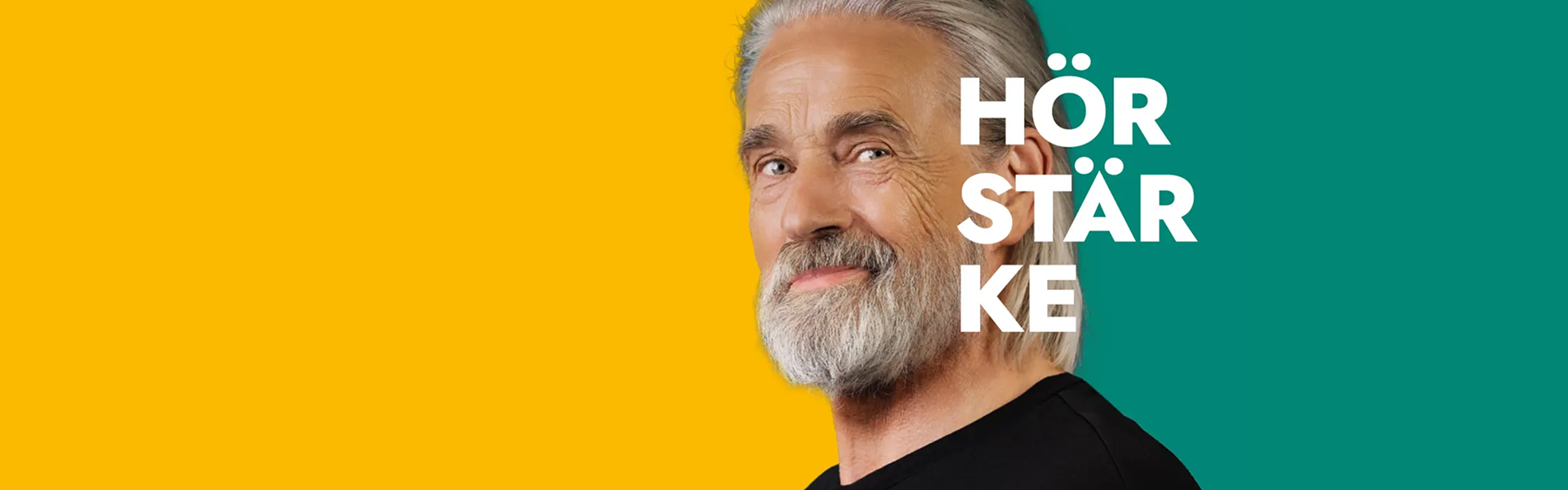 Mann mit Bart Hörstärke Schriftzug einfach hörstark