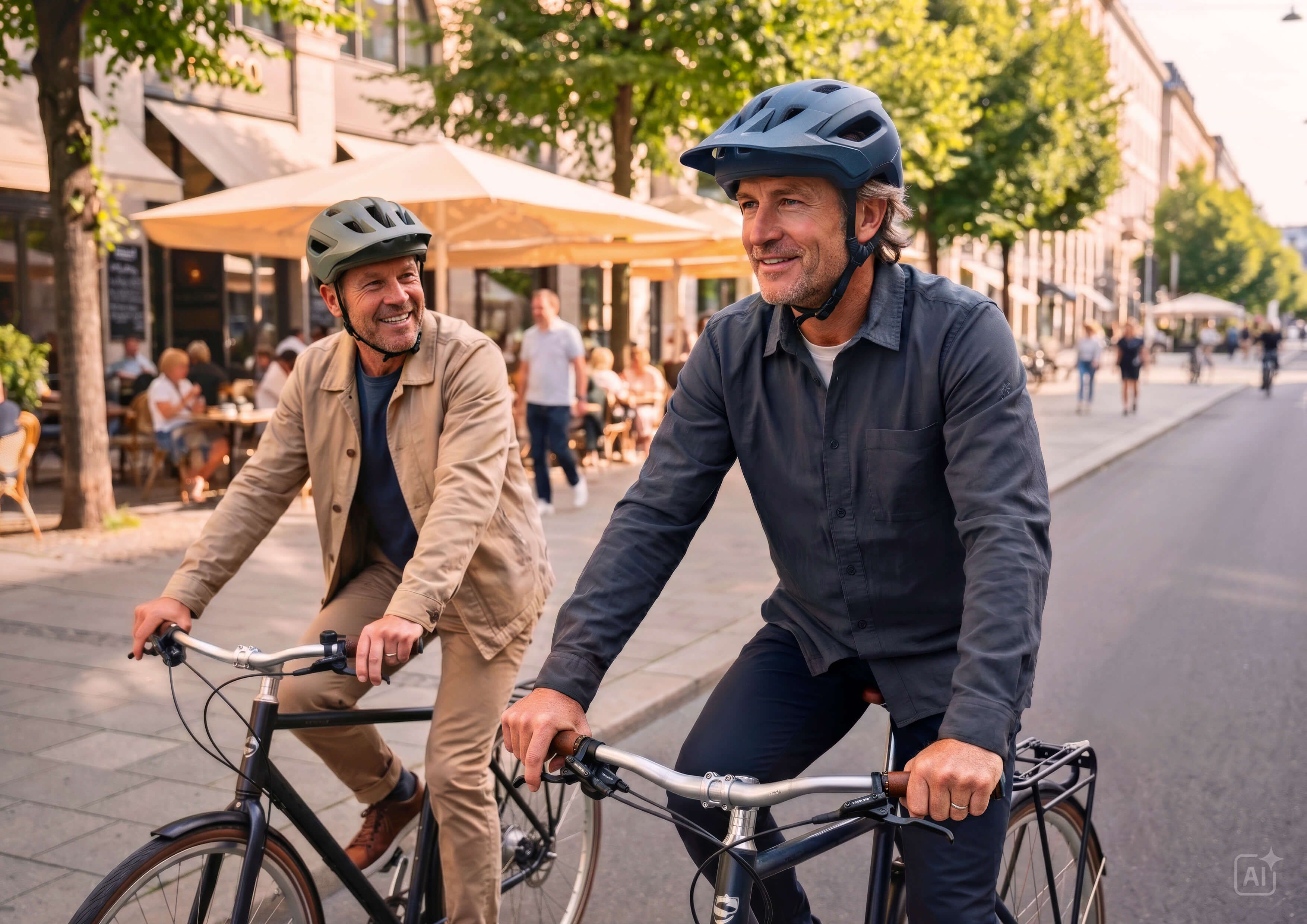 2 Männer auf dem Fahrrad in der Stadt