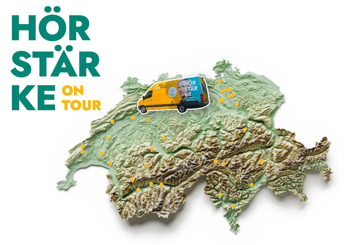 Hörstärke on Tour Schweiz Karte mit Hörmobil